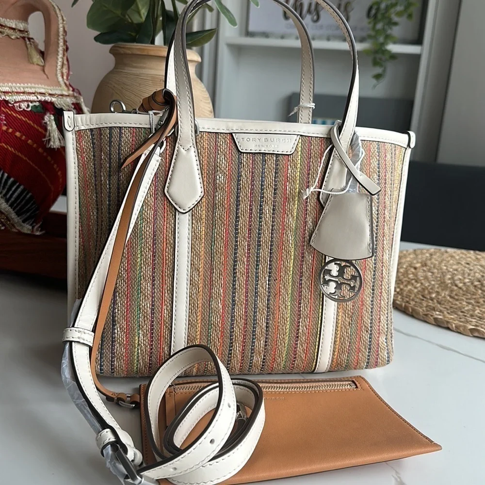 Tory Burch Small Perry Stripe Raffia Tote